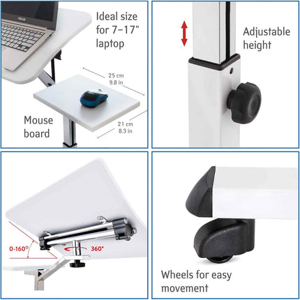 Portable Laptop Desk, on Wheels, Laptop Table for Sofa, Adjustable Laptop Desk, Laptop Table for Recliner, Tatkraft Like, 13