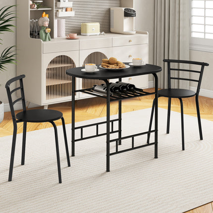 Dining Table Set, Home Kitchen Bistro Pub Dining Table 2 Chairs Set, Black, 3 pcs, Costway