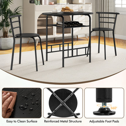 Home Kitchen Bistro Pub Dining Table 2 Chairs Set, Black, 3 pcs, Costway