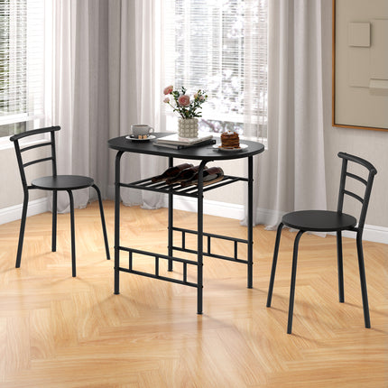 Dining Table Set, Home Kitchen Bistro Pub Dining Table 2 Chairs Set, Black, 3 pcs, Costway