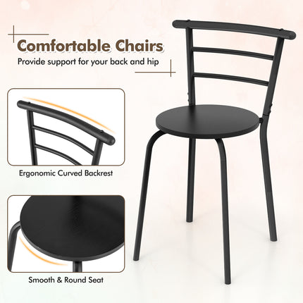 Home Kitchen Bistro Pub Dining Table 2 Chairs Set, Black, 3 pcs, Costway, 8