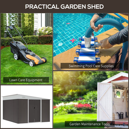 Metal Garden Shed 11x9 ft Outdoor Storage with Sliding Doors & Air Vents, Gray, Outsunny, 5