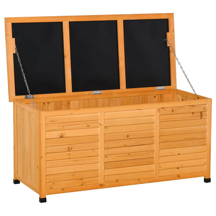 80 Gallon Deck Box Wooden Outdoor Storage Container Aerating Gap Weather-Resistant, Yellow, Outsunny, 1
