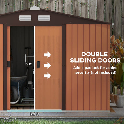 Caseta metalica jardines, 4,9 m², Cobertizo exterior, Caseta jardin, 2 Puertas Corredizas Base Refuerzo, Amarillo, Outsunny