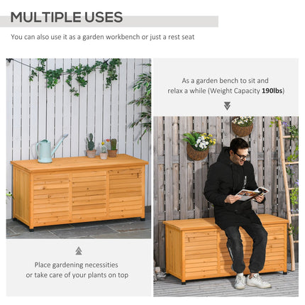 79 Gallon Deck Box Wooden Outdoor Storage Container Aerating Gap Weather-Resistant, Yellow, Outsunny, 1