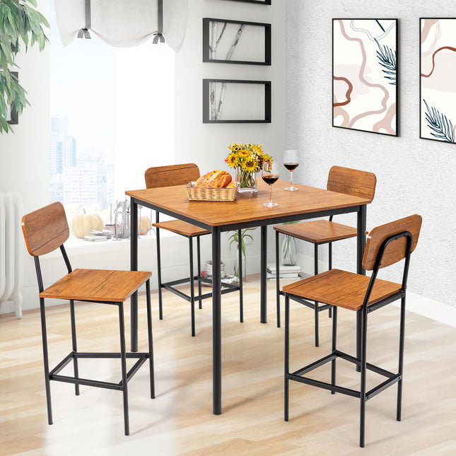 Dining Table Set, Dining Set, Industrial Dining Table Set with Counter Height Table and 4 Bar Stools, 5 Piece, Costway