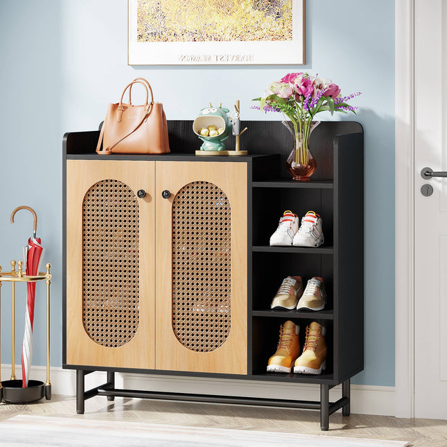 Shoe Cabinet, Hidden Shoe Storage, Rattan Shoe Storage Organizer
