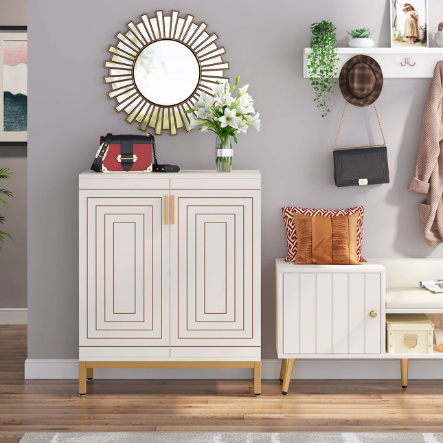 Tribesigns Shoe Cabinet, 20 Pairs Entryway Shoe Racks Organizer with Shelves, White & Gold, 2