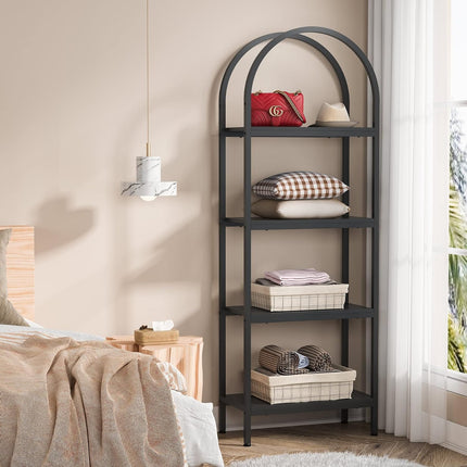 4-Tier Open Bookshelf, 70.8-Inch Wood Bookcase Storage Shelves, Freestanding Display Rack, Black, Tribesigns, 6