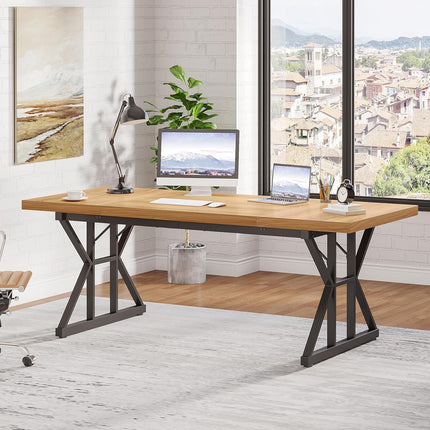 70.8-Inch Executive Desk, Large Computer Office Desk Workstation, Laptop Desk Study Writing Table, Black, Tribesigns, 3