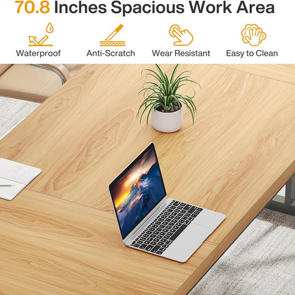 70.8-Inch Executive Desk, Large Computer Office Desk Workstation, Laptop Desk Study Writing Table, Black, Tribesigns, 6