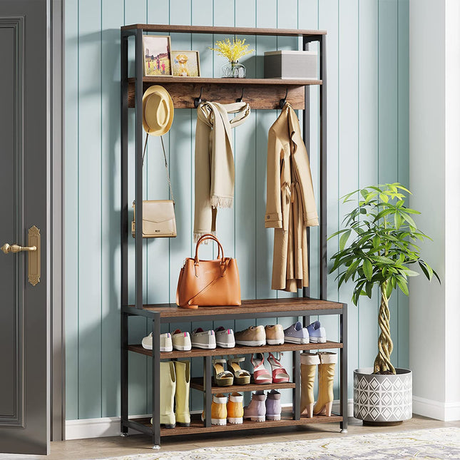 Coat Rack Shoe Bench, Entryway Hall Tree with Hooks