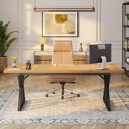 70.8-Inch Executive Desk, Large Computer Office Desk Workstation, Laptop Desk Study Writing Table, Black, Tribesigns, 4