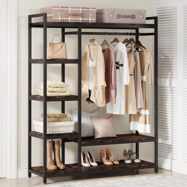 Freestanding Closet Organizer, Portable Garment Rack, Vintage & Black