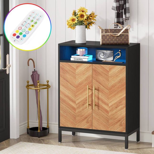 Shoe Cabinet, 5-Tier Shoe Racks Storage Organizer with Led Light, Brown & Black