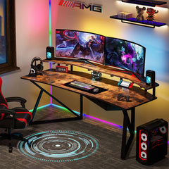 Gaming desk, L Shaped Gaming Desk, L Shaped Gaming Desk with Led Lights, L-Shaped Gaming Desk, Tribesigns