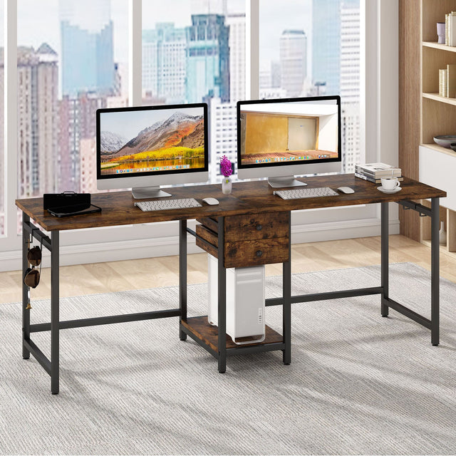 Two Person Desk, 2 Person Desk, 2 Person Computer Desk, Two Person Desk with Drawers, Double Computer Desk, Tribesigns
