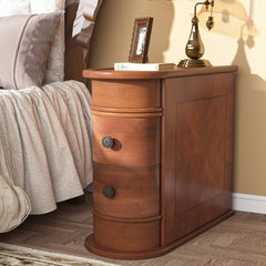 End Table, Sofa Bedside Narrow Accent Tables with 2 Drawers, Walnut