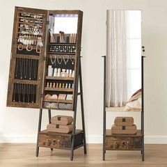 Jewelry Armoire Organizer with Full-length Body Mirror. Jewelry Cabinet Floor Standing, Songmics