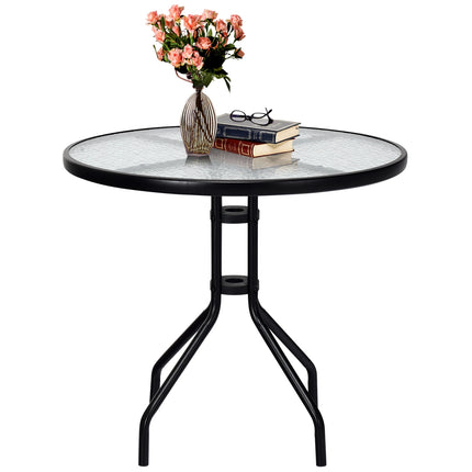 Outdoor Patio Round Tempered Glass Top Table with Umbrella Hole, 32 Inch, Costway, 9