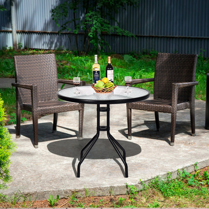 Outdoor Patio Round Tempered Glass Top Table with Umbrella Hole, 32 Inch, Costway, 3