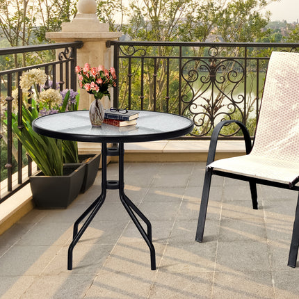 Outdoor Patio Round Tempered Glass Top Table with Umbrella Hole, 32 Inch, Costway, 7