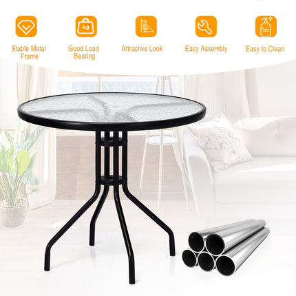 Outdoor Patio Round Tempered Glass Top Table with Umbrella Hole, 32 Inch, Costway, 6