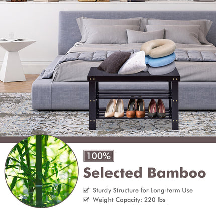 Bamboo Bench Storage Shoe Shelf,  3 Tier Black, Costway