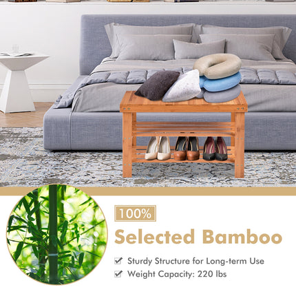 Bamboo Bench Storage Shoe Shelf, 3 Tier, Natural, Costway