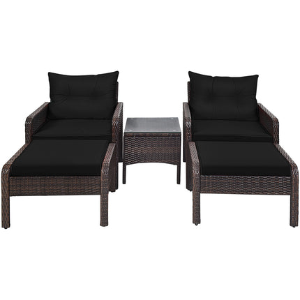 Patio Rattan Sofa Ottoman Furniture Set with Cushions, 5 Pieces , Black, Costway, 2