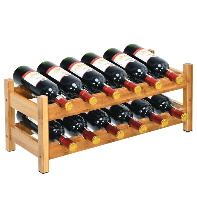 Bamboo Storage Shelf  Wine Rack, 2-Tier 12 Bottles , Natural, Costway, 5
