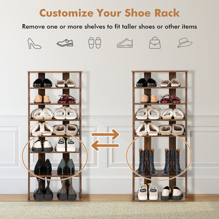 Vertical Shoe Rack 7 Tiers for Front Door, Rustic Brown, Costway, 6