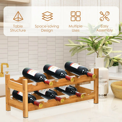 Bamboo Storage Shelf  Wine Rack, 2-Tier 12 Bottles , Natural, Costway, 7