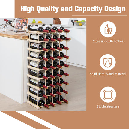 36-Bottle Wooden Wine Rack for Wine Cellar, Costway, 4