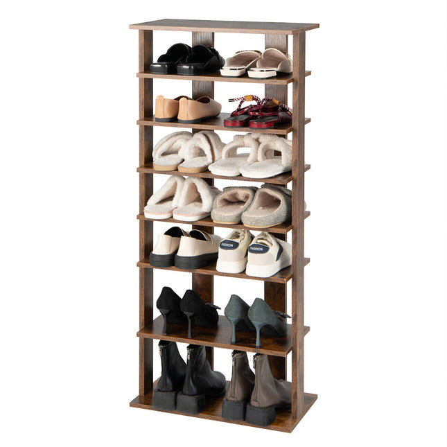 Shoe Rack, 7 Tiers Vertical Shoe Rack for Front Door, Rustic Brown, Costway, 1