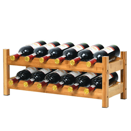 Bamboo Storage Shelf  Wine Rack, 2-Tier 12 Bottles , Natural, Costway, 10