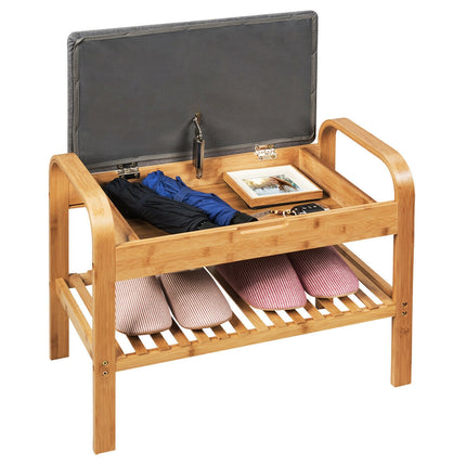 Shoe Rack Bench Bamboo with Storage Shelf, Natural, Costway, 8