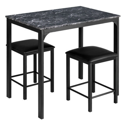 Counter Height Dining Set Faux Marble Table 3 Piece , Black, Costway, 4