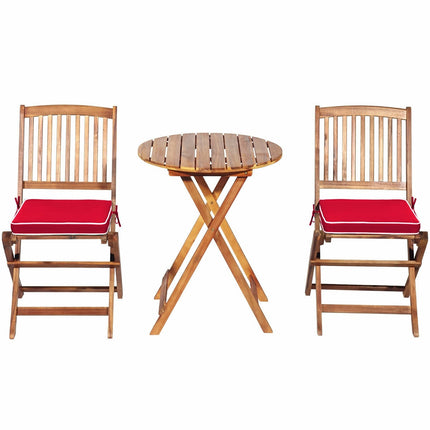 Patio Folding Bistro Set with Padded Cushion and Round Coffee Table, Red, 3 Pieces , Costway