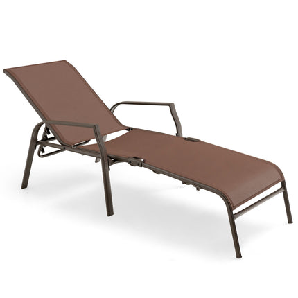 Patio Folding Chaise Lounge Chair Set with Adjustable Back, 2 Pieces , Brown, Costway, 8