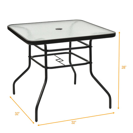 Patio Tempered Glass Steel Frame Square Table 32 Inch , Costway, 6