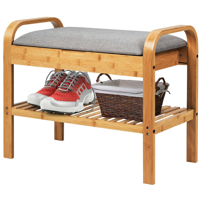 Shoe Rack, Shoe Bench Bamboo with Storage Shelf, Natural, Costway