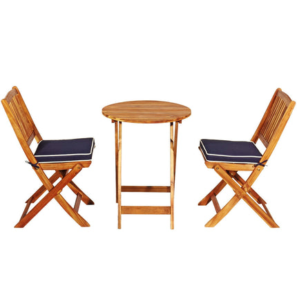 Patio Folding Bistro Set with Padded Cushion and Round Coffee Table, Navy, 3 Pieces, Costway