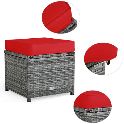 Outdoor Dining set, Patio Rattan Dining Furniture Sectional Sofa Set with Wicker Ottoman, Red, 7 Pieces, Costway, 5