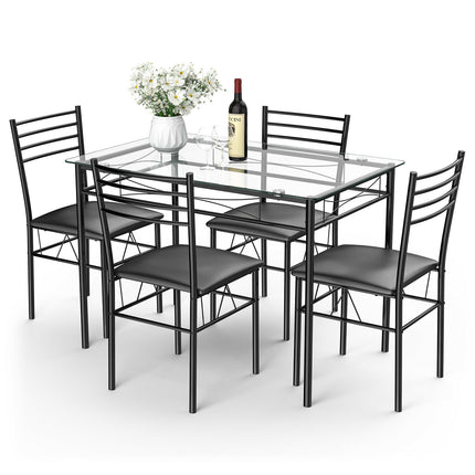 Dining Set with Tempered Glass Top Table and 4 Upholstered Chairs, 5 Pieces, Costway, 8