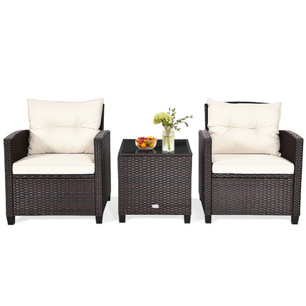 Patio Rattan Furniture Set Cushioned Conversation Set Coffee Table, 3 Pcs , Costway, 5