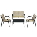Patio Furniture Set with Glass Top Coffee Table, Brown, 4 Pieces, Costway, 1