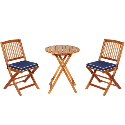 Patio Folding Bistro Set with Padded Cushion and Round Coffee Table, Navy, 3 Pieces, Costway, 1