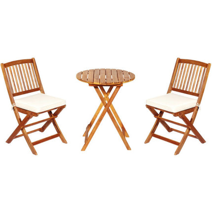 Patio Folding Bistro Set with Padded Cushion and Round Coffee Table, White, 3 Pieces, Costway, 1