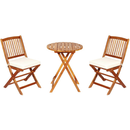 Patio Folding Bistro Set with Padded Cushion and Round Coffee Table, White, 3 Pieces, Costway, 4